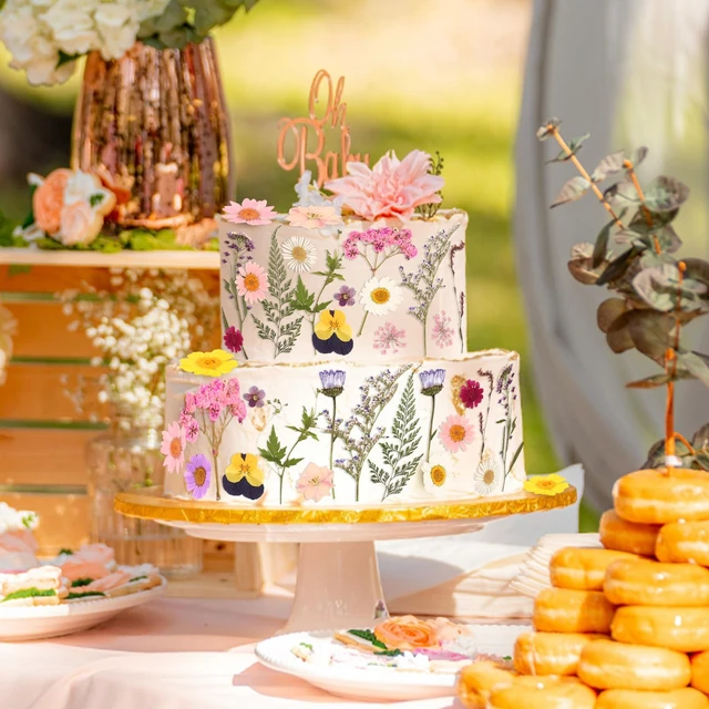 Alt view image 6 of 7 - 36PCS Real Dried Pressed Flowers Cake Toppers Natural Dried Wildflower Baby in Bloom Baby Shower Cake Toppers for Women Birthday Bridal Shower Wedding DIY Floral Party Decoration