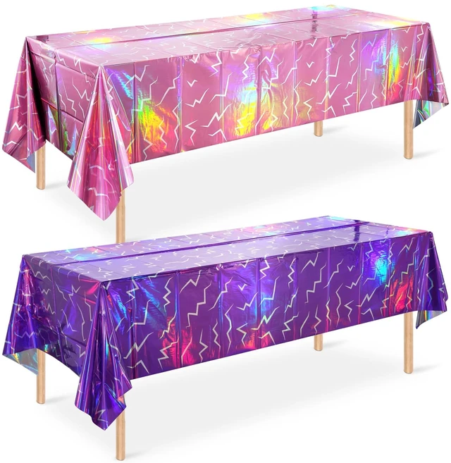 Main image of 2 Pack Iridescent Pink and Purple Kpop Plastic Tablecloth 54x108 Inch, Holographic Laser Disposable Table Cover, Rectangle Pink and Purple Table Cloth for Kpop Halloween Birthday Party Decorations