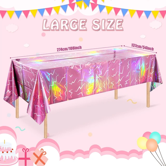 Alt view image 2 of 6 - 2 Pack Iridescent Pink and Purple Kpop Plastic Tablecloth 54x108 Inch, Holographic Laser Disposable Table Cover, Rectangle Pink and Purple Table Cloth for Kpop Halloween Birthday Party Decorations