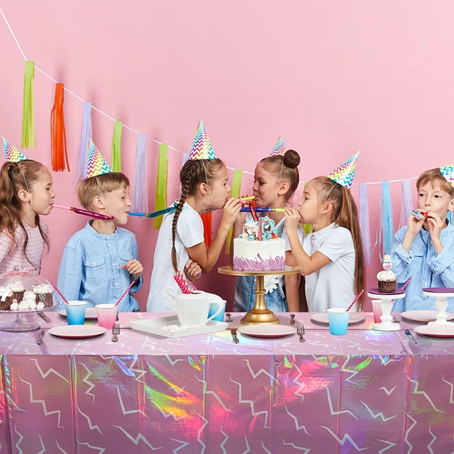 Alt view image 6 of 6 - 2 Pack Iridescent Pink and Purple Kpop Plastic Tablecloth 54x108 Inch, Holographic Laser Disposable Table Cover, Rectangle Pink and Purple Table Cloth for Kpop Halloween Birthday Party Decorations