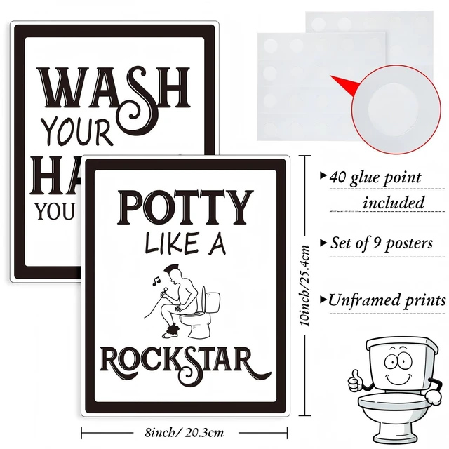 Alt view image 2 of 7 - 9 Pieces Bathroom Wall Decor Funny Vintage Bathroom Signs, Black Font