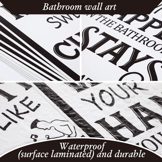 Alt view image 3 of 7 - 9 Pieces Bathroom Wall Decor Funny Vintage Bathroom Signs, Black Font