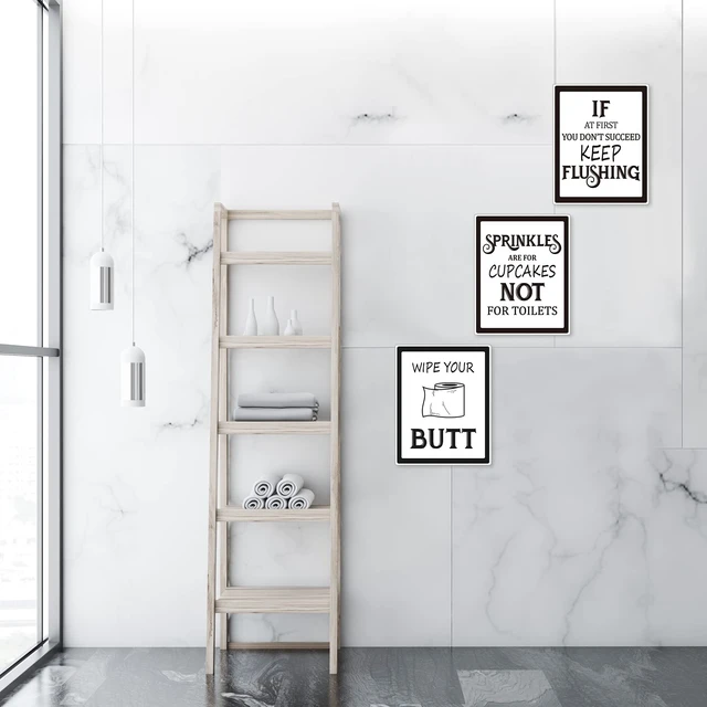 Alt view image 7 of 7 - 9 Pieces Bathroom Wall Decor Funny Vintage Bathroom Signs, Black Font