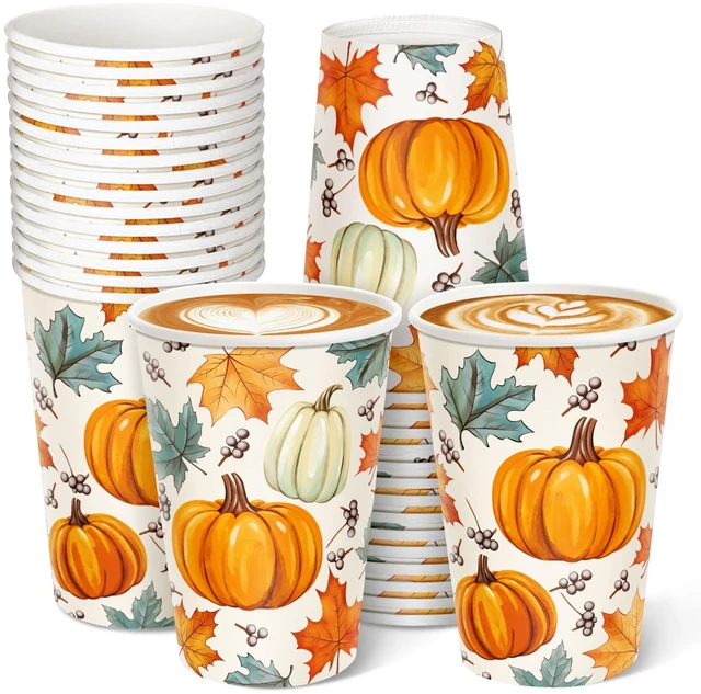 Main image of Thanksgiving Disposable Paper Cups 30 Pack, Pumpkin Maple Leaves Paper Cups, Fall Drinking Cups for Hot and Cold Beverages 12 Ounce, Thanksgiving Dinner Autumn Fall Party Supplies