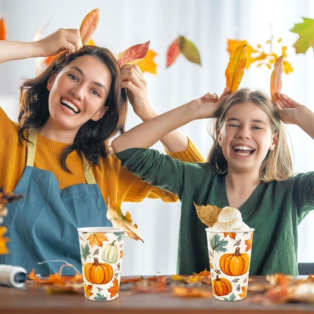 Alt view image 5 of 7 - Thanksgiving Disposable Paper Cups 30 Pack, Pumpkin Maple Leaves Paper Cups, Fall Drinking Cups for Hot and Cold Beverages 12 Ounce, Thanksgiving Dinner Autumn Fall Party Supplies