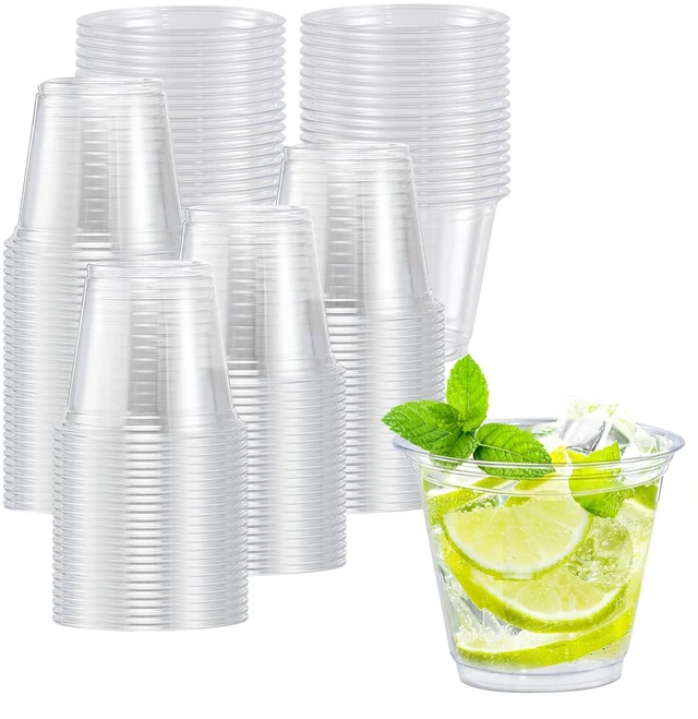 Main image of 100 Pack 9 oz Clear Plastic Cups Disposable Cups | for Wine Cocktail Punch, Sturdy & Food Safe Plastic Cup for Party & Wedding, BBQ Gathering, Holiday Celebration