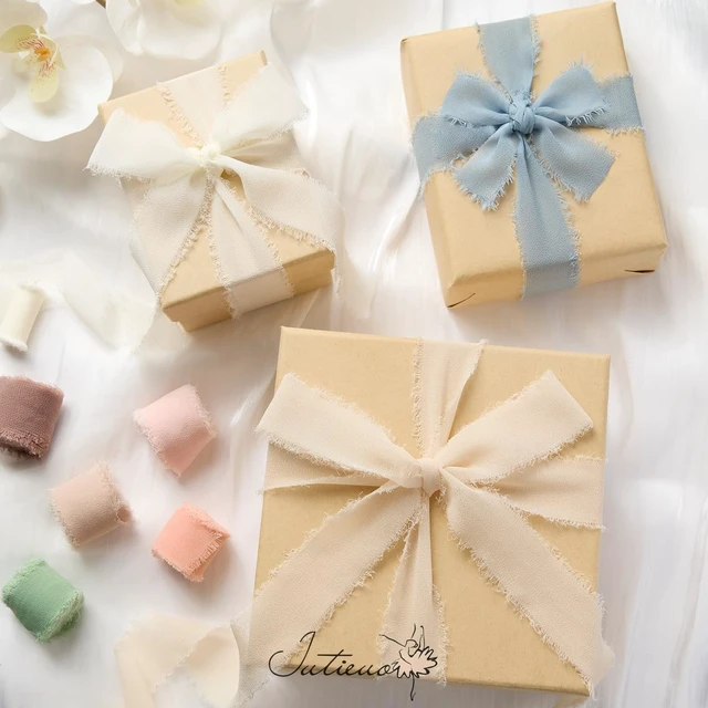 Alt view image 5 of 7 - Chiffon Ribbon Set, 1'' x 9 Rolls 27 Yards | Handmade Fringe Chiffon Silk Ribbon, For Gift Wrapping, Wedding Invitations, Bridal Bouquets, Elegant Bow Making