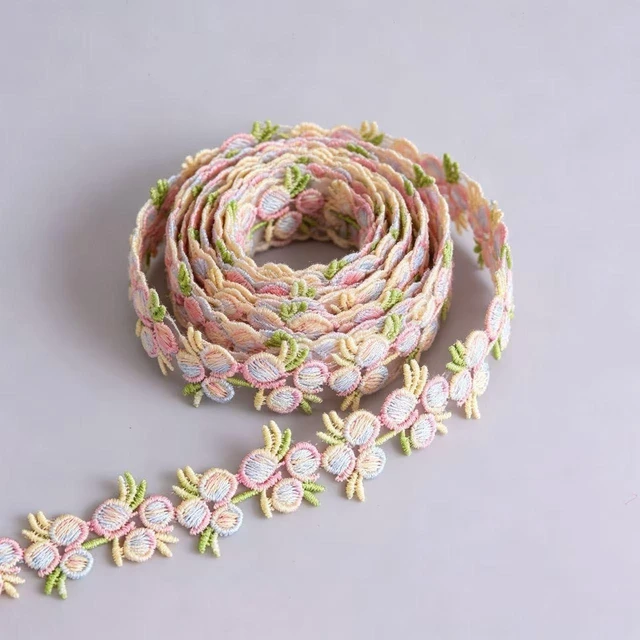 Main image of 7 Yards Floral Lace Trim, Flower Ribbon Embroidered, Polyester Lace Applique for Sewing, DIY Crafts, Wedding Dress Decoration, Clothing & Headband Making(Colorful, 7 Yards)