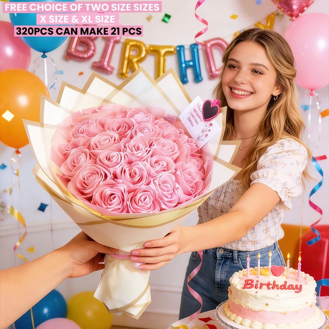 Alt view image 2 of 7 - 320pcs Rose Petals Handmade Ribbon Petal for Flower Bouquet Eternal Flowers Premade Artificiales Flower Petals DIY Forever Flowers Bouquets for Wedding,Anniversary,Birthday Gifts (Pink, X)