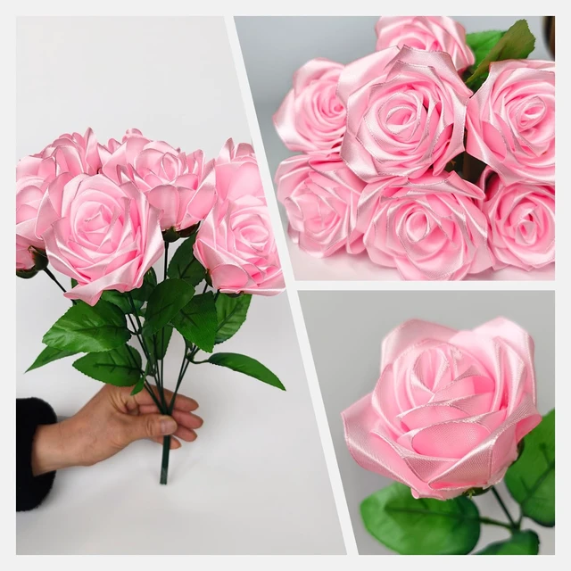 Alt view image 3 of 7 - 320pcs Rose Petals Handmade Ribbon Petal for Flower Bouquet Eternal Flowers Premade Artificiales Flower Petals DIY Forever Flowers Bouquets for Wedding,Anniversary,Birthday Gifts (Pink, X)