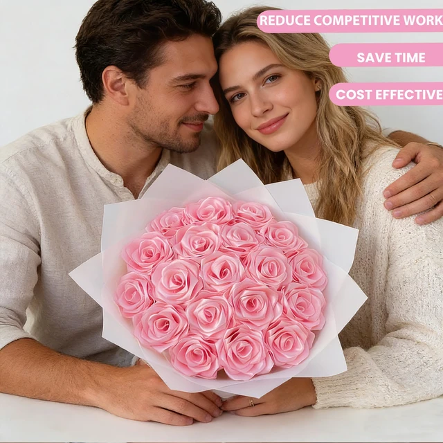 Alt view image 4 of 7 - 320pcs Rose Petals Handmade Ribbon Petal for Flower Bouquet Eternal Flowers Premade Artificiales Flower Petals DIY Forever Flowers Bouquets for Wedding,Anniversary,Birthday Gifts (Pink, X)