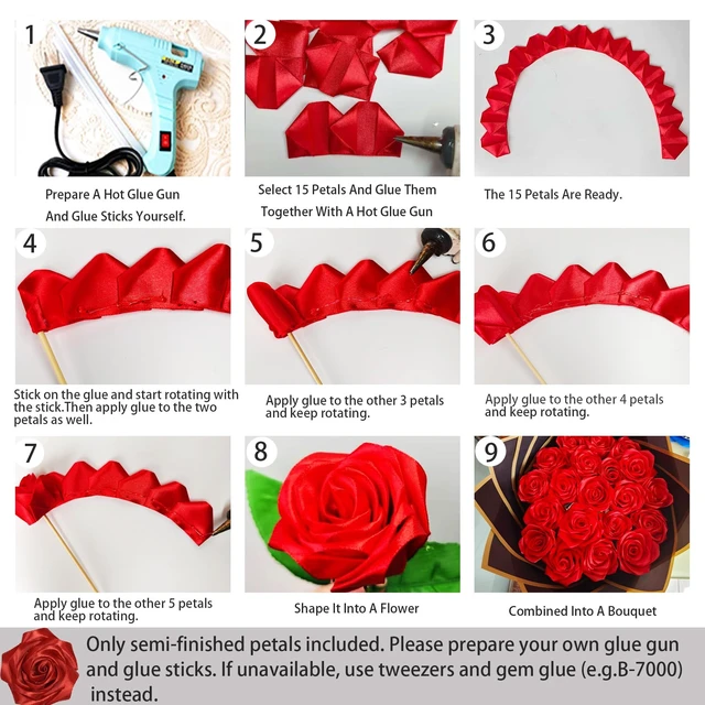 Alt view image 7 of 7 - 320pcs Rose Petals Handmade Ribbon Petal for Flower Bouquet Eternal Flowers Premade Artificiales Flower Petals DIY Forever Flowers Bouquets for Wedding,Anniversary,Birthday Gifts (Pink, X)