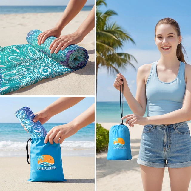 Alt view image 7 of 7 - Beach Blanket Waterproof Sandproof 78''X81'' Oversized Mat | 100% polyester lightweight mat; machine washable; compact case included; for 1-5 adults outdoor picnic travel camping hiking