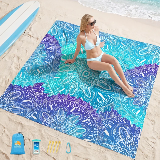 Main image of Beach Blanket Waterproof Sandproof 78''X81'' Oversized Mat | 100% polyester lightweight mat; machine washable; compact case included; for 1-5 adults outdoor picnic travel camping hiking