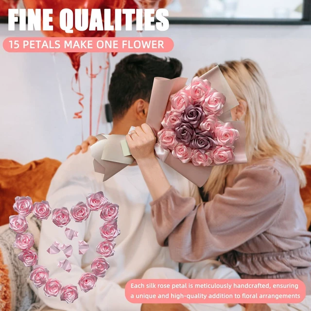 Alt view image 4 of 7 - 200Pcs Premade Ribbon Rose Petals for Florist Crafting Ramos Forever Flower Bouquets, Floral Petalos De Rosas Eternas Rose Arrangements Supplies for Wedding, Anniversary