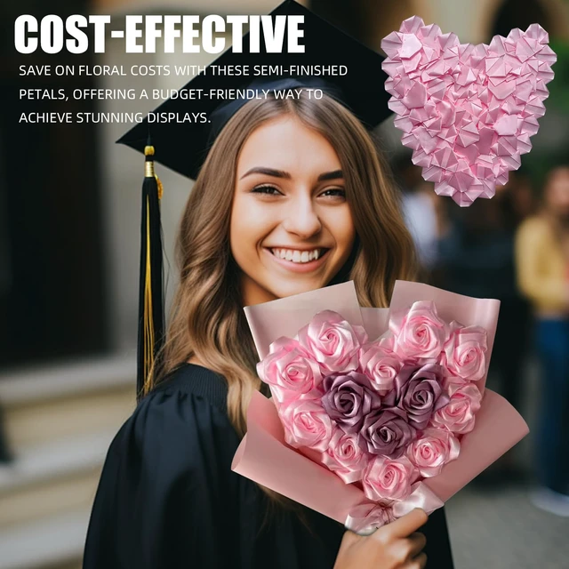 Alt view image 6 of 7 - 200Pcs Premade Ribbon Rose Petals for Florist Crafting Ramos Forever Flower Bouquets, Floral Petalos De Rosas Eternas Rose Arrangements Supplies for Wedding, Anniversary