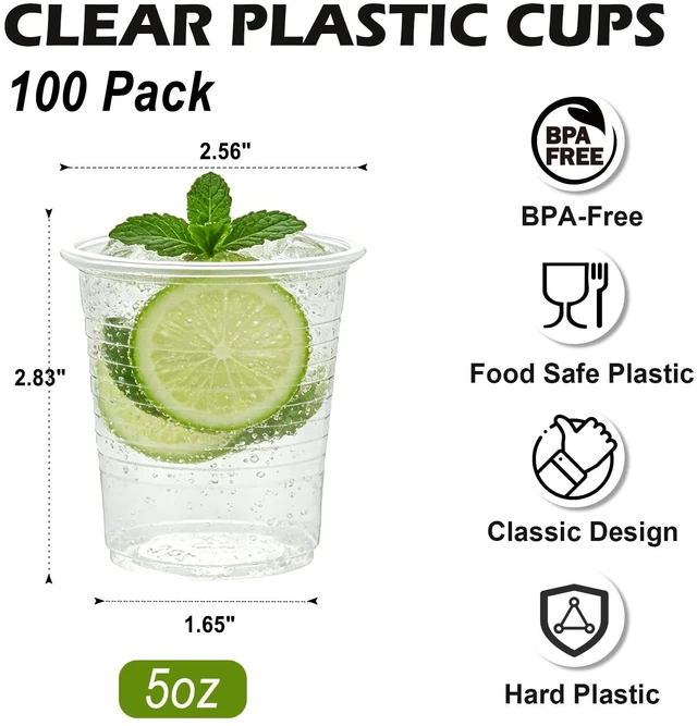 Alt view image 2 of 6 - 100 Pack 5 oz Plastic Cups, Small Disposable Party Cups | Disposable Small Clear Cups, Plastic Cold Drinking Cup for Bathroom, Party, Whisky, Tasting, PicnicEvent