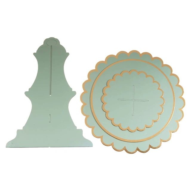 Alt view image 3 of 3 - Cupcake Stand with Lace Trim, 3-Tier Cupcake Stand Display, Cardboard Cup Cake Tower Stand, Disposable Dessert Stand for Birthday Tea Party Baby Shower Treat Decorations, Mint Green