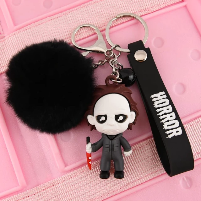 Alt view image 3 of 7 - Halloween Keychain Horror Movie Key Rings with Plush & Small Bell Key-304