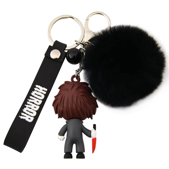 Alt view image 7 of 7 - Halloween Keychain Horror Movie Key Rings with Plush & Small Bell Key-304