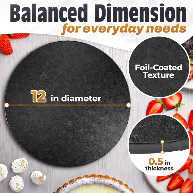 Alt view image 2 of 7 - Black Cake Drum 12 Inch, Round Cake Board, 1/2 Inch Thick Cardboard | Black Cake Board 12 Inch with Grease-Resistant, Moisture-Resistant Surface - Displays Cupcakes, Pastries and Baked Goods