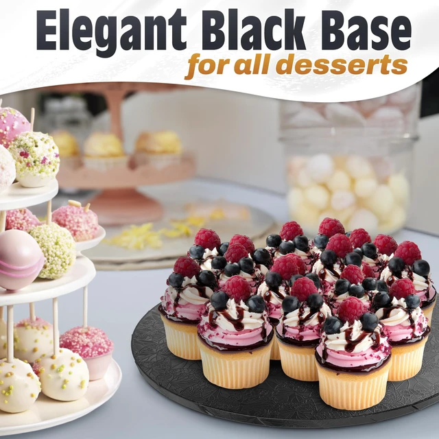 Alt view image 5 of 7 - Black Cake Drum 12 Inch, Round Cake Board, 1/2 Inch Thick Cardboard | Black Cake Board 12 Inch with Grease-Resistant, Moisture-Resistant Surface - Displays Cupcakes, Pastries and Baked Goods