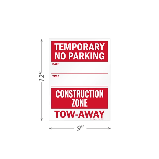 Alt view image 4 of 7 - Temporary No Parking - Construction Zone, Tow-Away Write-On Sign | 9" x 12" Polystyrene Plastic (Pack of 5), Made in USA