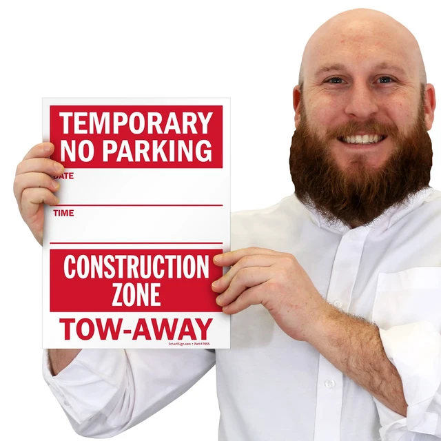 Alt view image 6 of 7 - Temporary No Parking - Construction Zone, Tow-Away Write-On Sign | 9" x 12" Polystyrene Plastic (Pack of 5), Made in USA