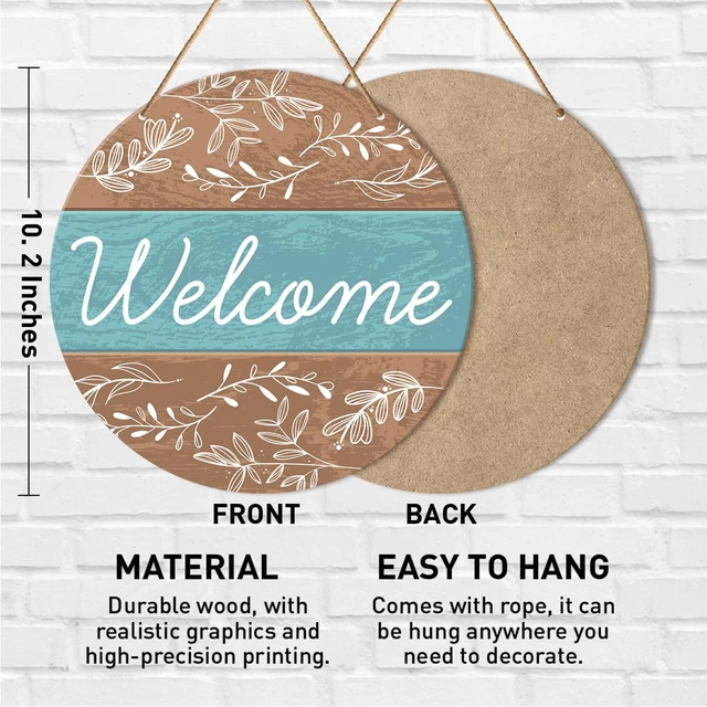 Alt view image 2 of 5 - Welcome Sign Front Door Decor, Welcome Round Wood Hanging Sign Decor Farmhouse Wall Sign Bohemia Decorations for Door, Porch, Home, Housewarming Gift for New House Women Men
