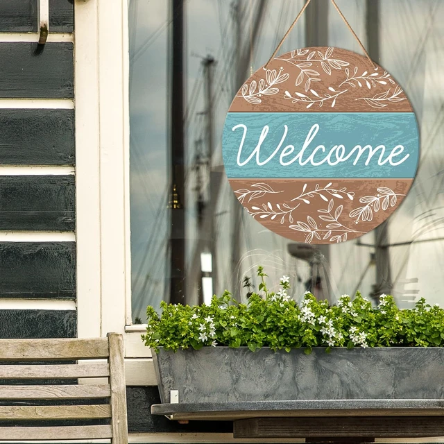 Alt view image 4 of 5 - Welcome Sign Front Door Decor, Welcome Round Wood Hanging Sign Decor Farmhouse Wall Sign Bohemia Decorations for Door, Porch, Home, Housewarming Gift for New House Women Men