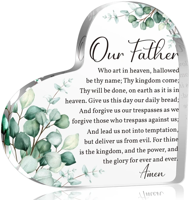 Main image of Christian Bible Verses Acrylic Heart Decorative Sign Plaques Our Father Prayer Gifts for Women Men, The Lords Prayer Religious Gifts Scripture Gifts for Friends Mom, Inspirational Gifts