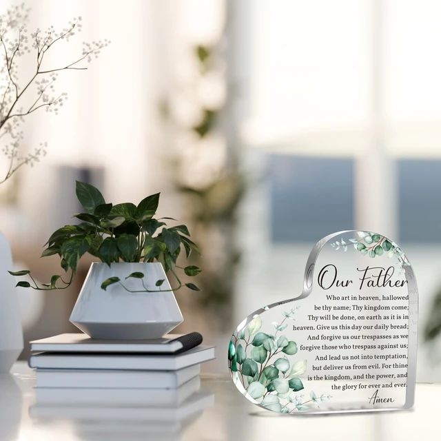 Alt view image 3 of 6 - Christian Bible Verses Acrylic Heart Decorative Sign Plaques Our Father Prayer Gifts for Women Men, The Lords Prayer Religious Gifts Scripture Gifts for Friends Mom, Inspirational Gifts