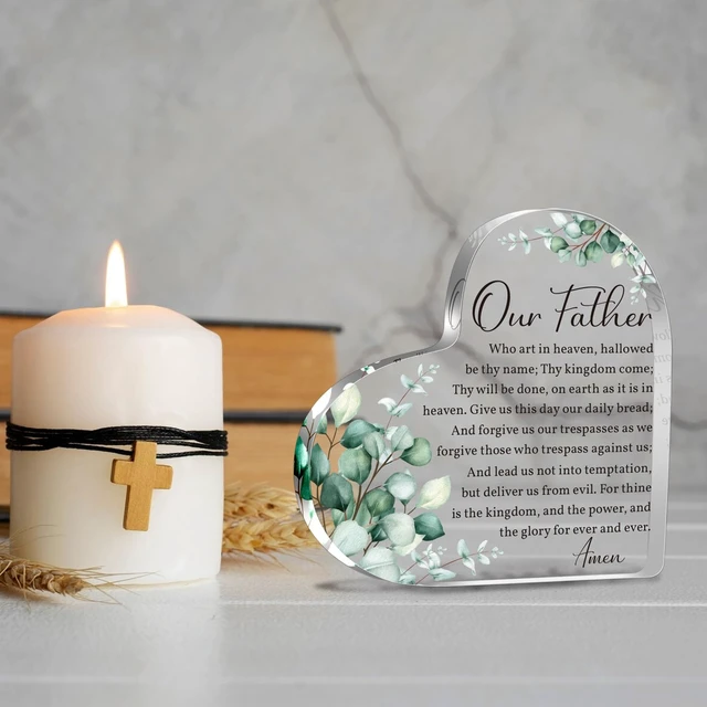Alt view image 4 of 6 - Christian Bible Verses Acrylic Heart Decorative Sign Plaques Our Father Prayer Gifts for Women Men, The Lords Prayer Religious Gifts Scripture Gifts for Friends Mom, Inspirational Gifts