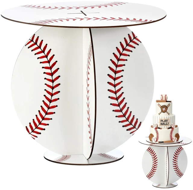 Main image of 11.02 Inch Baseball Party Decoration Wood Baseball Cake Stand Cupcake Holder for Birthday Decorations Fruit Dessert Tower for Rookie of The Year First Baby Shower Party Table Decor