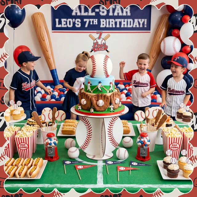 Alt view image 2 of 6 - 11.02 Inch Baseball Party Decoration Wood Baseball Cake Stand Cupcake Holder for Birthday Decorations Fruit Dessert Tower for Rookie of The Year First Baby Shower Party Table Decor