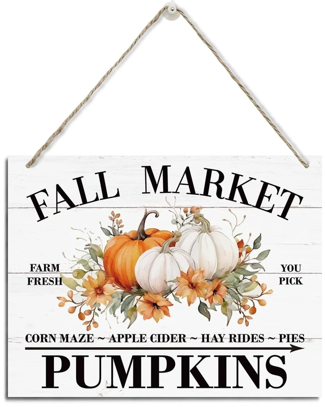 Main image of Fall Decoration, Fall Markets Sign, Rustic Hanging Wood Plaque Sign, Pumpkins Decor, Farmhouse Decor, Fall Wall Art, Home Kitchen Wall Decor, Kitchen Door Sign, Decorative Wooden Wall Sign