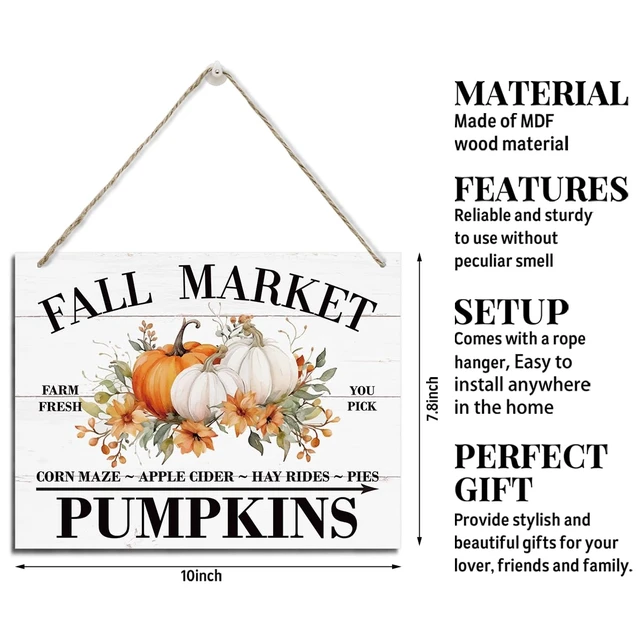 Alt view image 2 of 6 - Fall Decoration, Fall Markets Sign, Rustic Hanging Wood Plaque Sign, Pumpkins Decor, Farmhouse Decor, Fall Wall Art, Home Kitchen Wall Decor, Kitchen Door Sign, Decorative Wooden Wall Sign