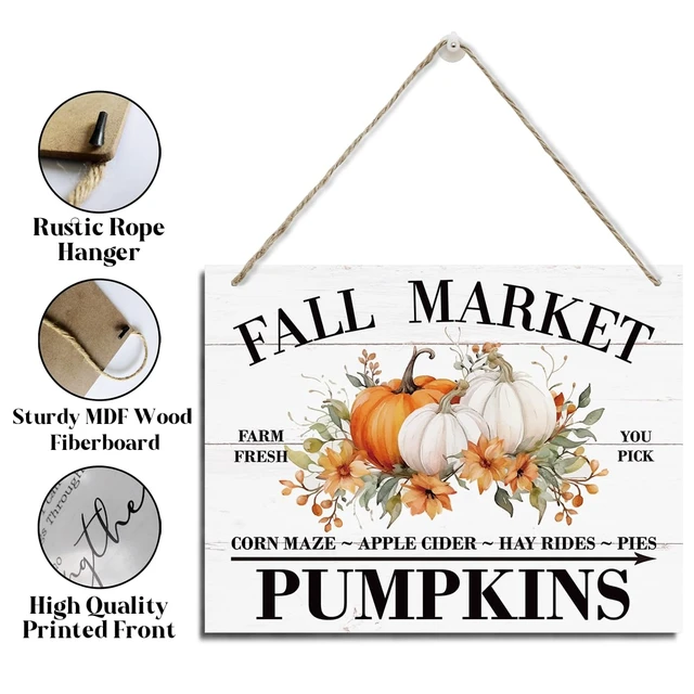 Alt view image 3 of 6 - Fall Decoration, Fall Markets Sign, Rustic Hanging Wood Plaque Sign, Pumpkins Decor, Farmhouse Decor, Fall Wall Art, Home Kitchen Wall Decor, Kitchen Door Sign, Decorative Wooden Wall Sign