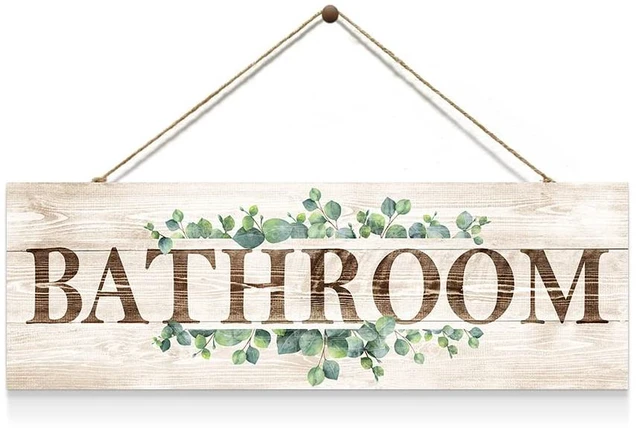 Main image of Bathroom Sign Wall Decor, Bathroom Wall Art, Rustic Farmhouse Wall Hanging Plaque Home Decorative Bathroom, 4.7 x 13.7 inches