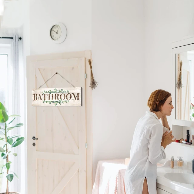 Alt view image 2 of 7 - Bathroom Sign Wall Decor, Bathroom Wall Art, Rustic Farmhouse Wall Hanging Plaque Home Decorative Bathroom, 4.7 x 13.7 inches