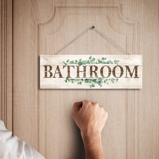Alt view image 4 of 7 - Bathroom Sign Wall Decor, Bathroom Wall Art, Rustic Farmhouse Wall Hanging Plaque Home Decorative Bathroom, 4.7 x 13.7 inches