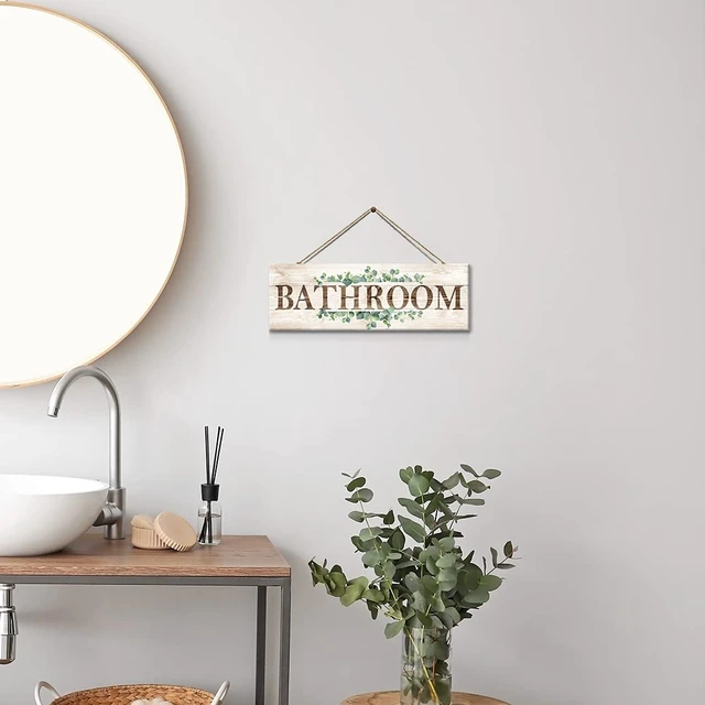 Alt view image 5 of 7 - Bathroom Sign Wall Decor, Bathroom Wall Art, Rustic Farmhouse Wall Hanging Plaque Home Decorative Bathroom, 4.7 x 13.7 inches