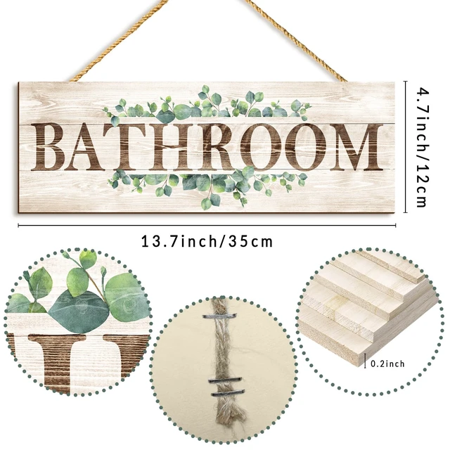 Alt view image 3 of 7 - Bathroom Sign Wall Decor, Bathroom Wall Art, Rustic Farmhouse Wall Hanging Plaque Home Decorative Bathroom, 4.7 x 13.7 inches