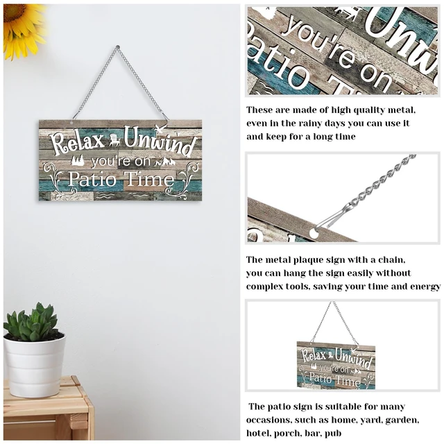 Alt view image 3 of 7 - Metal Patio Decor Sign Vintage Outdoor Wall Decorations,10 x 5",Vivid | Rustic Farmhouse Art, Waterproof UV Printed, with Hanging Chain, for Backyard Porch Balcony Gazebo, Housewarming Present