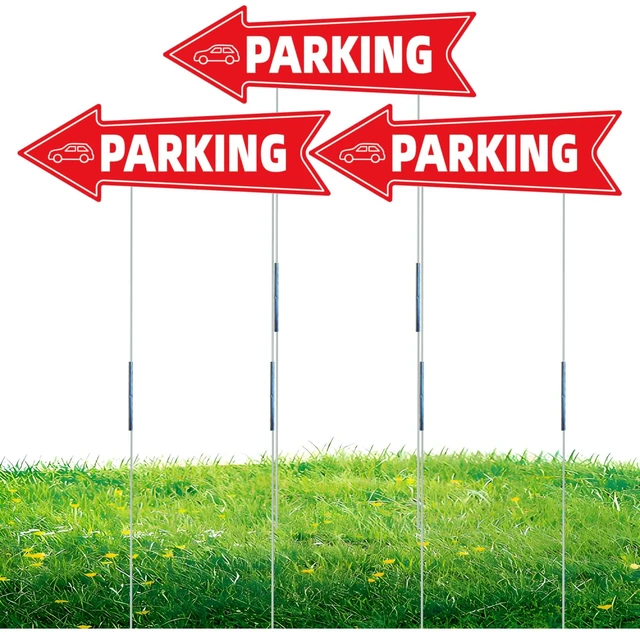 Main image of 16 X 5 Inch Directional Parking Signs with Arrows - Durable Corrugated Plastic Event Parking Yard Signs, Red & White, Left & Right Arrow, with Stakes (3)