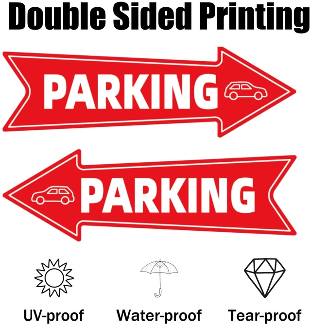 Alt view image 4 of 7 - 16 X 5 Inch Directional Parking Signs with Arrows - Durable Corrugated Plastic Event Parking Yard Signs, Red & White, Left & Right Arrow, with Stakes (3)