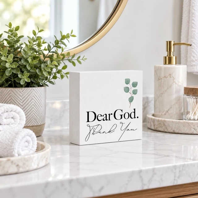 Alt view image 3 of 6 - Christian Desk Decor Farmhouse Signs Wooden Box Sign Religious Gifts | Rustic Religious Wood Box Sign for Living Room Bedroom Bathroom Kitchen Shelf Table