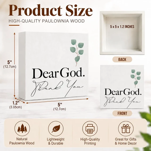 Alt view image 2 of 6 - Christian Desk Decor Farmhouse Signs Wooden Box Sign Religious Gifts | Rustic Religious Wood Box Sign for Living Room Bedroom Bathroom Kitchen Shelf Table