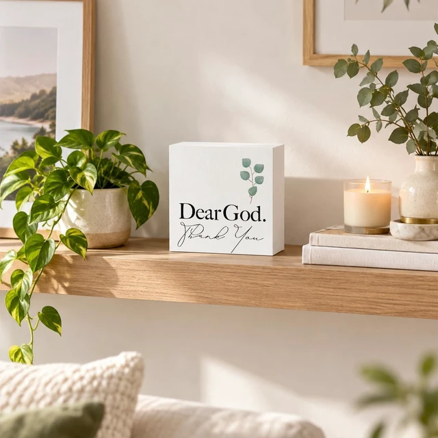 Alt view image 4 of 6 - Christian Desk Decor Farmhouse Signs Wooden Box Sign Religious Gifts | Rustic Religious Wood Box Sign for Living Room Bedroom Bathroom Kitchen Shelf Table