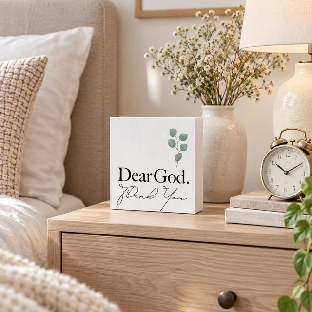 Alt view image 5 of 6 - Christian Desk Decor Farmhouse Signs Wooden Box Sign Religious Gifts | Rustic Religious Wood Box Sign for Living Room Bedroom Bathroom Kitchen Shelf Table